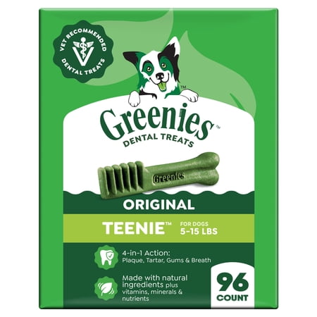 Greenies Original Flavor Adult Natural Dental Dog Treats Teenie Size, 27 oz Pack (96 Count)
