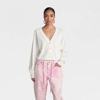 KBB by KAHLANA Women's 'The Cropped Bubble Sweater' - Cream M