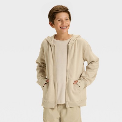 Boys' Active Comfort Fleece Full Zip Sweatshirt - All In Motion™ Tan L