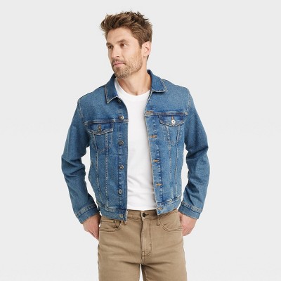 Men's Big & Tall Midwash Denim Trucker Jacket - Goodfellow & Co™ Blue MT: Recycled Cotton, Heavyweight, Standard Fit