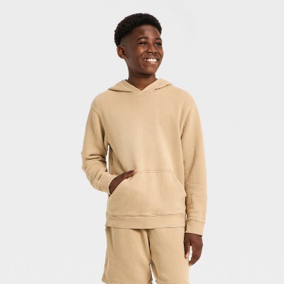 Boys' French Terry Hooded Pullover Sweatshirts - All In Motion™ Light Taupe L