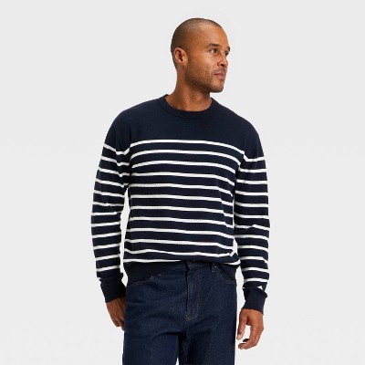 Men's Big & Tall Striped Soft Knit Crewneck Sweater - Goodfellow & Co™ Navy/Cream Striped XXLT