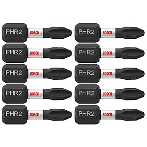 10-Pk 1" BOSCH Phillips #2R Impact Tough Screwdriving Reduced Insert Bits $4