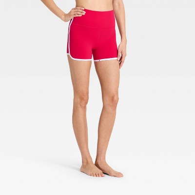 Women's Everyday Soft Ultra High-Rise Retro Contrast Hem Bike Shorts 3" - All In Motion™ Red L
