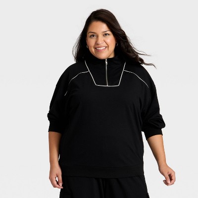 Women's French Terry Pullover Mockneck Sweatshirt - Ava & Viv™ Black 2X