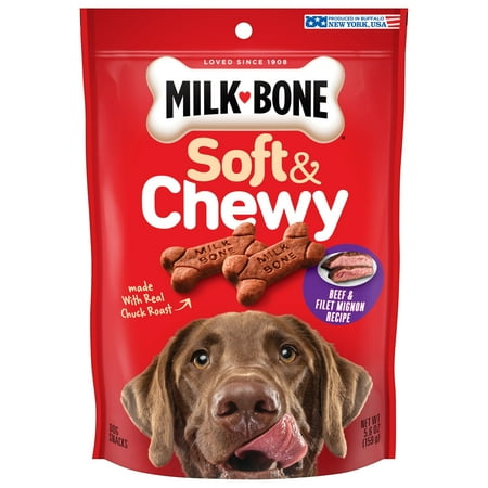 Milk Bone Soft & Chewy Dog Treats, Made with Real Beef & Filet Mignon, 5.6 Ounce Pouch