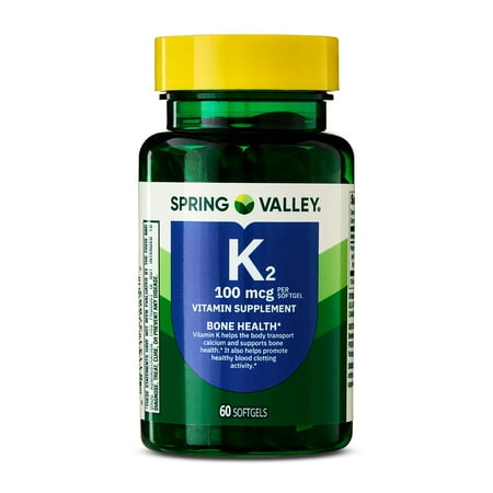 Spring Valley Vitamin K2 100mcg Soft Gel Capsules for Bone Health, 60 Count