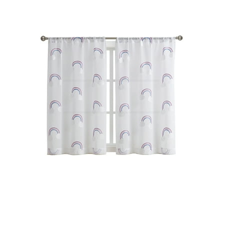 Your Zone Embroidered Rainbow Rod Pocket Sheer Single Curtain Panel, White/Multi, 38"W x 54"L
