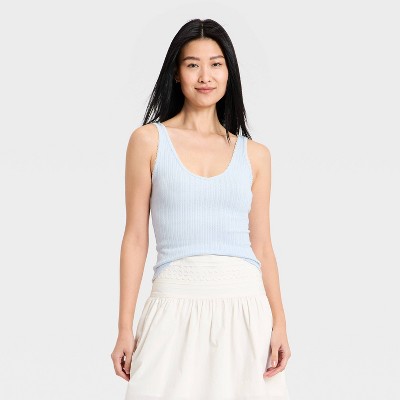 Women's Western Lace Trim Pointelle Tank Top - Universal Thread™ Blue M