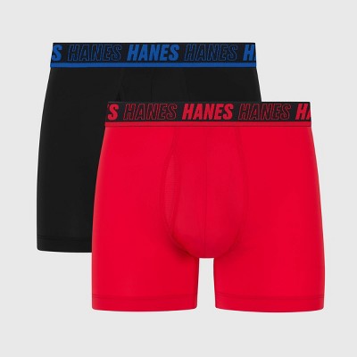 Hanes Moves Premium Men's Anti-Chafe X-Temp Trunks 2pk - Red/Black XL: Moisture Wicking, 4-Way Stretch, Lightweight Jersey Fabric