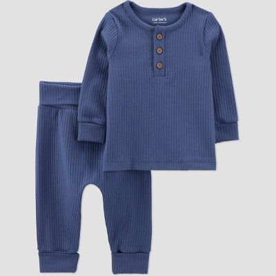 Carter's Just One You® Baby Boys' 2pc Textured Knit Top and Pants Set - Blue 24M: Cotton Elastane Pullover & Pants