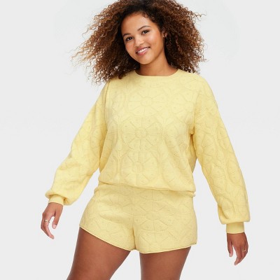 Women's Daisy Floral Embossed Terry Crewneck Sweatshirt Yellow - Roller Rabbit x Target XS