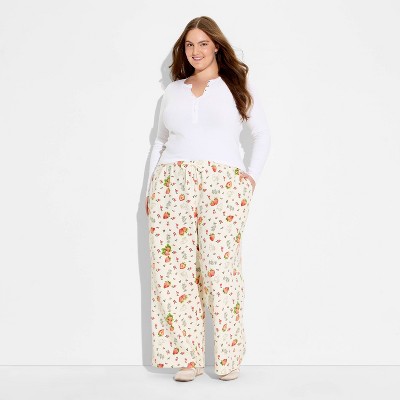 Women's Winnie The Pooh Wide Leg Graphic Pants - Cream 2X