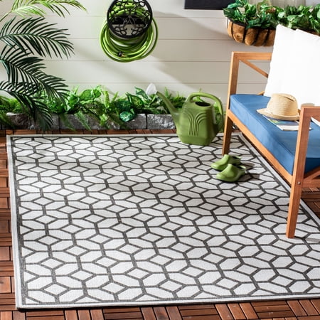 SAFAVIEH Beach House Theo Geometric Indoor/Outdoor Area Rug Light Grey/Charcoal, 5'3" x 7'6"