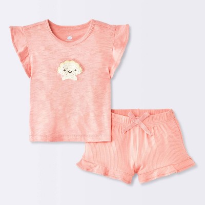 Baby Girls' Crochet Sea Shell T-Shirt and Shorts Set - Cloud Island™ Pink 18M