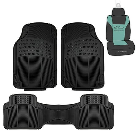 FH Group Climaproof Vinyl Black Car Floor Mats, Universal Fit 3pc Full Set with Air Freshener