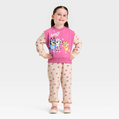 Toddler Girls' 2pc Bluey Fleece Sweatshirt and Pant Set - Pink 18M