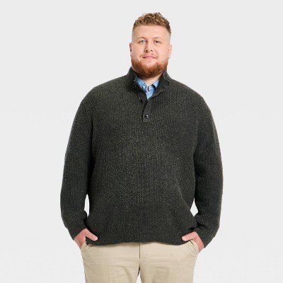 Men's Big & Tall Mock Neck Button Sweater - Goodfellow & Co™ Olive Green 4XL