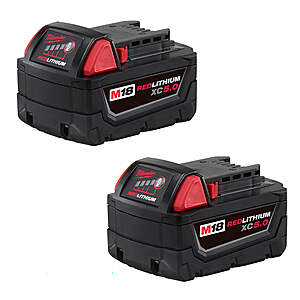 2-Pk Milwaukee M18 REDLITHIUM XC 5.0Ah Battery Pack $117 + Free S&H