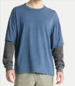No Boundaries Cotton Washed Tee with Layered Long Sleeves Walmart
