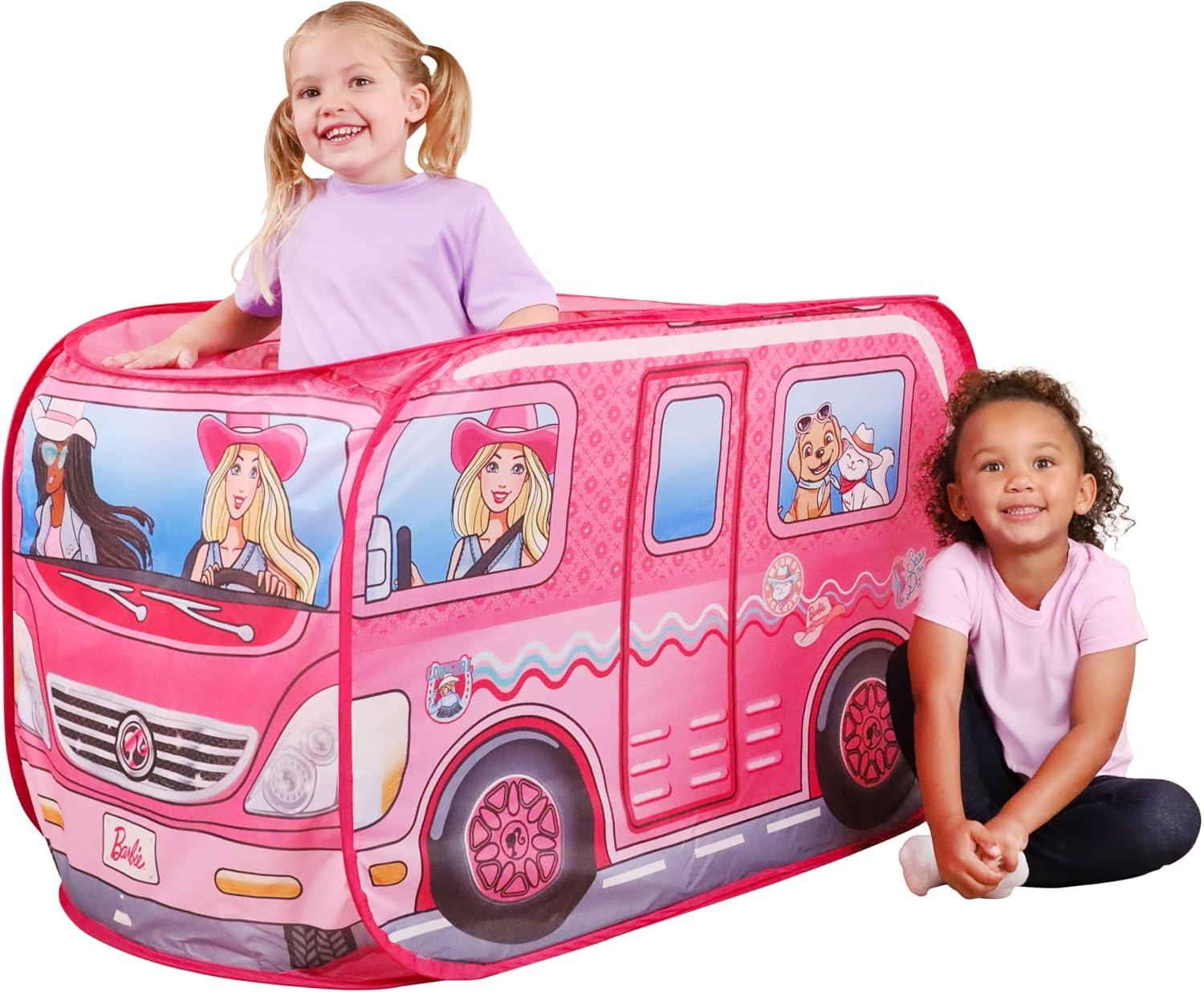 Barbie Coastal Cowgirl Camper Pop-Up Play Tent for Kids – Indoor Playhouse with Roll-Up Door & Roof Openings – Easy Setup, Folds Flat for Storage – Safe for Toddlers & Kids Ages 3+