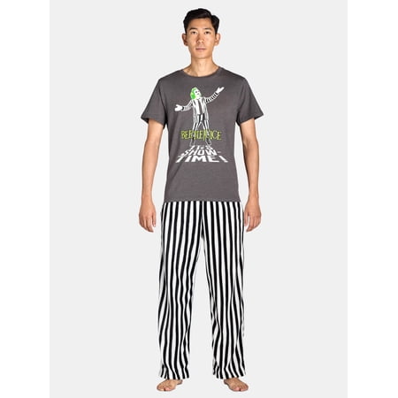 Beetlejuice Mens Short Sleeve Tee and Sleep Pant Pajama Set, 2-Piece, Sizes S-XL