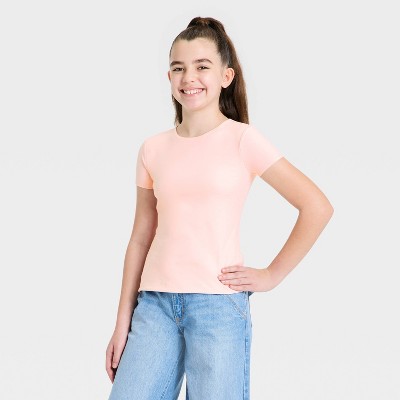 Girls' Super-Soft Short Sleeve T-Shirt - art class™ Peach Orange S