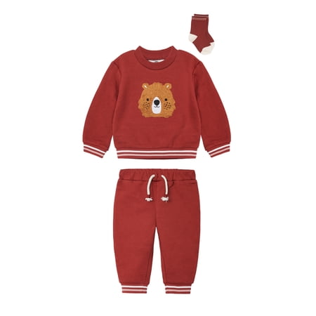 Wonderluxe Baby Boys' Long Sleeve Fleece Sweatshirt and Jogger, 3-Piece Set, Sizes 0-3M-24M