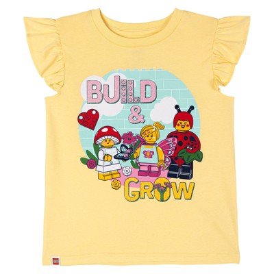 LEGO Toddler Girls' Ruffle Short Sleeve Graphic Tee with Puff Garden Friends Yellow 3T
