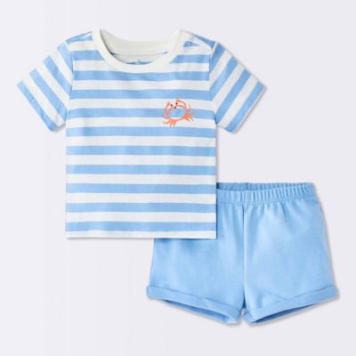 Baby Boys' 2pc Crab Short Sleeve T-Shirt and Shorts Set - Cloud Island™ Blue 3-6M