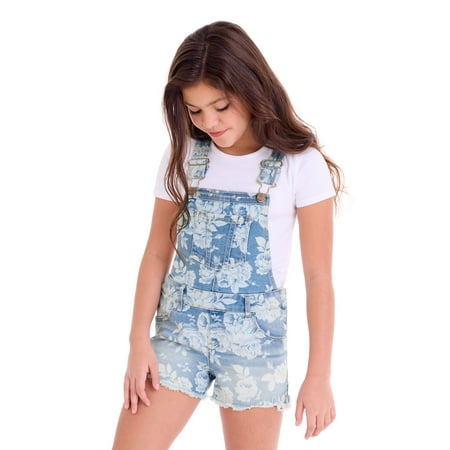 Jordache Girls Roses Denim Shortall, Sizes 4-18