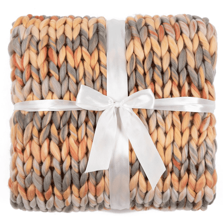 Silver One International Chunky Knitted Throw Blanket, Preppy Soft Hues, 50" x 60"