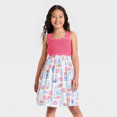 Girls' Disney Moana Wide Straps Crochet Dress - Pink S