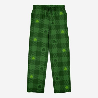 Men's St. Patrick's Day Plaid Clover Knit Pajama Pants - Green XL