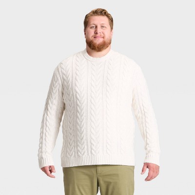 Men's Big & Tall Cable Crewneck Sweater - Goodfellow & Co™ Cream 4XL