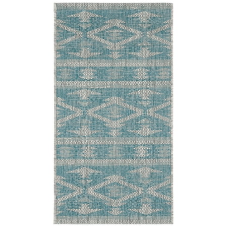 SAFAVIEH Courtyard April Geometric Indoor/Outdoor Area Rug, Aqua/Grey, 2' x 3'7"
