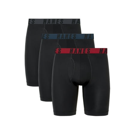 Hanes Moves Men's Anti-Chafe Long Leg Boxer Brief, Total Support Pouch, 3-Pack, 8" Inseam