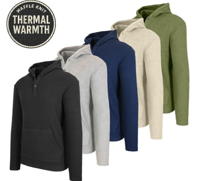 3-Pack Blue Ice Men's Waffle-Knit Thermal Henley Pullover Hoodie Sport.woot!