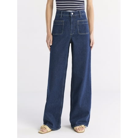 Free Assembly Women's and Women's Plus Wide Leg Jeans with Patch Pockets, 30", 32", and 34" Inseams, Sizes 0-26 Plus