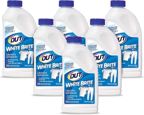 OUT White Brite Laundry Whitener Powder, Stain Remover Detergent Booster for Clothes, Removes Red Clay and Rust Stains on White Clothing and Uniforms, 1 Pound 12 Ounce, Pack of 6