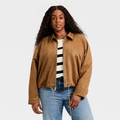 Women's Suede Bubble Bomber Jacket - Universal Thread™ Brown XXL