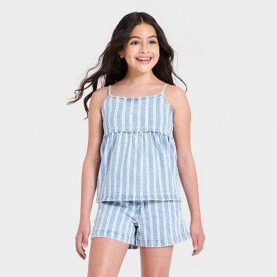 Girls' Denim Babydoll Tank Top - art class™ Blue/White Stripe S