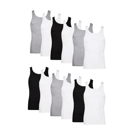 Tank Top Undershirts Pack, 12-Pack, Cotton Ribbed Tank Tops, Moisture Wicking