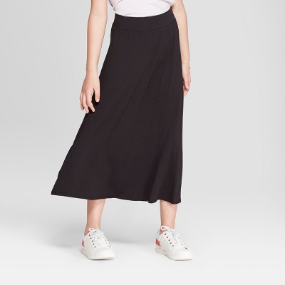 Girls' Maxi Skirt - Cat & Jack™ Black XS: Midweight Rayon-Spandex Blend, Regular Fit, Elastic Waistband, Machine Washable
