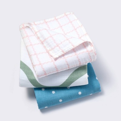 Muslin Swaddle Baby Blanket - Dots & Waves - 3pk - Cloud Island™