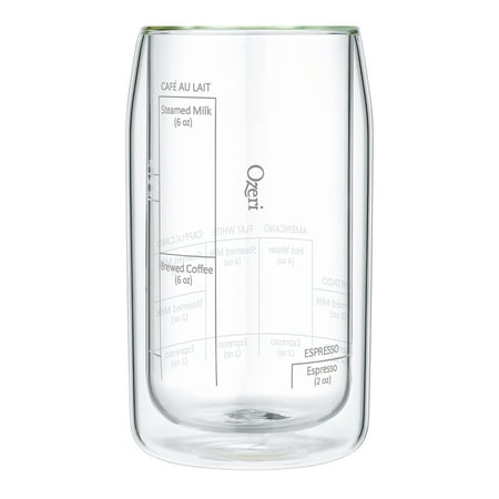 Ozeri Moderna Artisan 15 oz Double Wall Barista Coffee Glass with EZ Measure Lines