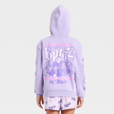 Girls' Bratz Hoodie Front and Back Graphic Pullover Sweatshirt - Purple L Plus