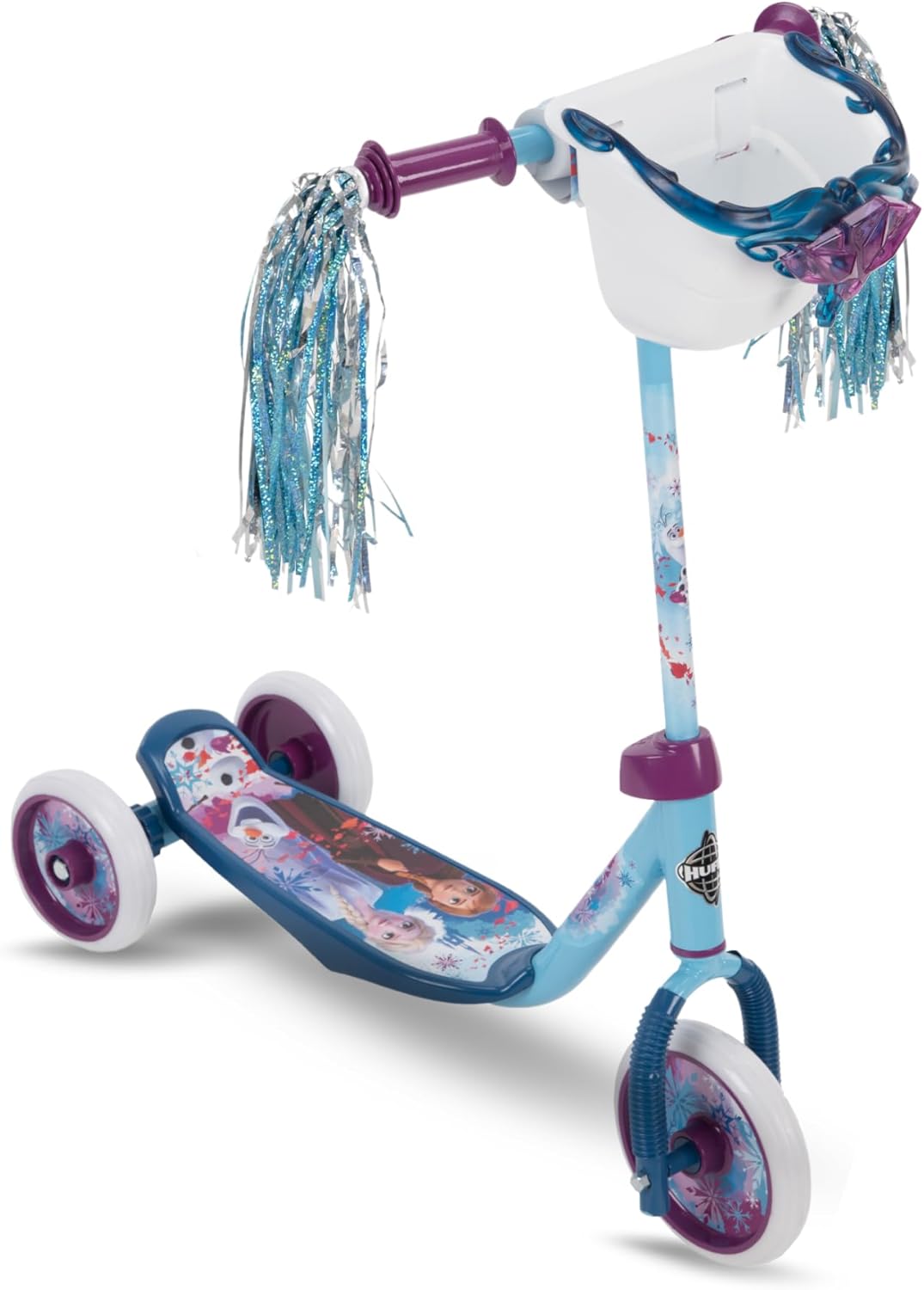 Huffy Disney Frozen 2 Toddler Scooter, Ideal for Ages 3+ Years Old, 3 Wheels, Handlebar Basket, Shimmering Streamers, Easy-Balance Scooter, Durable, Safe and Comfortable, Elsa and Anna Graphics