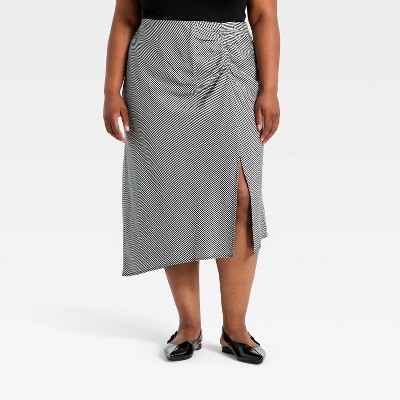 Women's Midi Asymmetrical Skirt - A New Day™ Black Gingham 1X