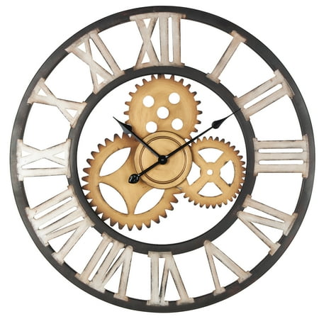 DecMode 30" Brown Metal Gear Wall Clock